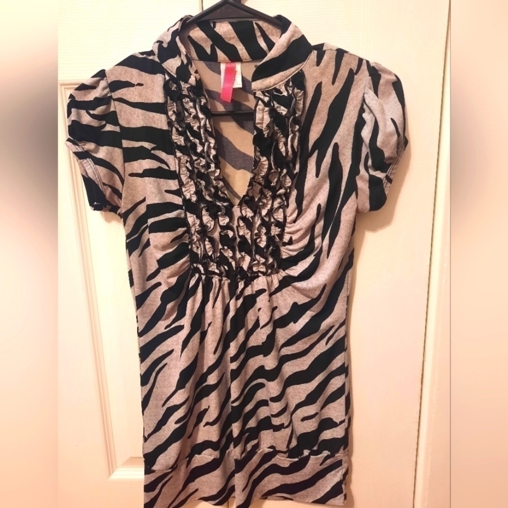 Zebra Ruffle Neck Dress Top